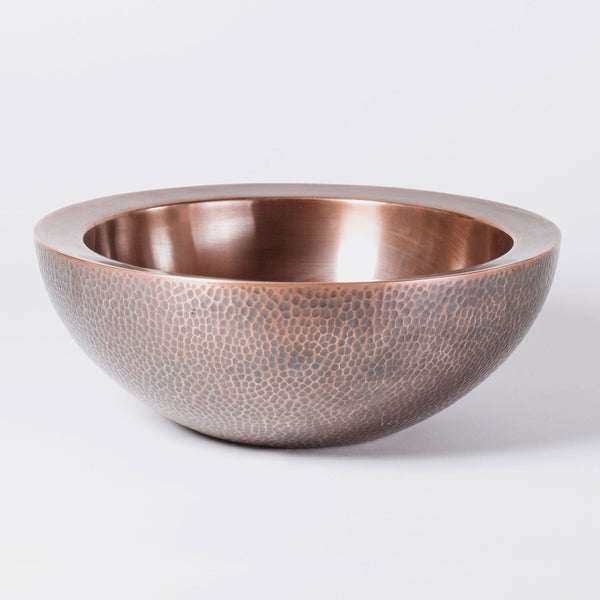 Round Hammered Copper Vessel Sink Stone Forest