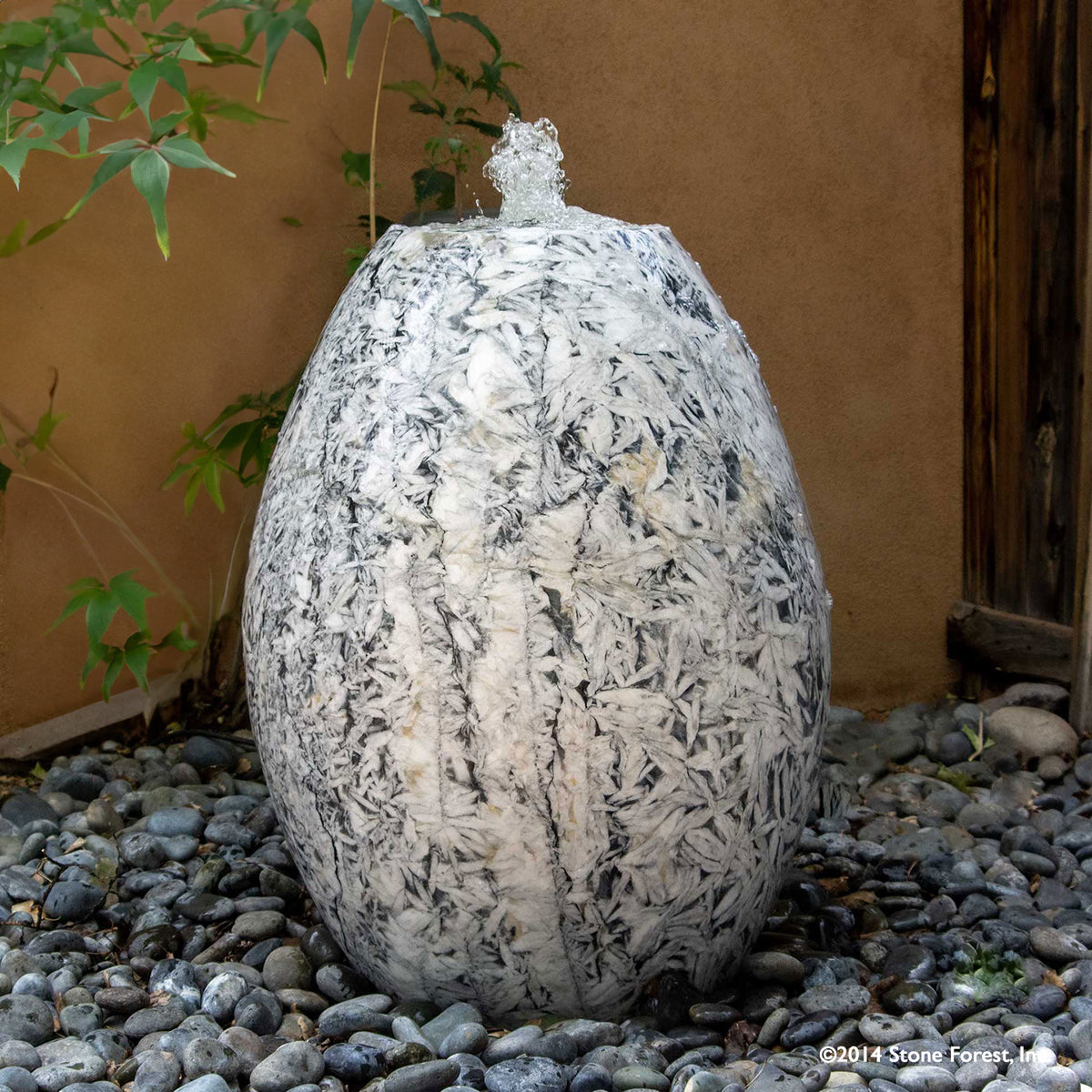 Stone Forest hand carved Bamboo Marble bulb shaped garden fountain image 4 of 4