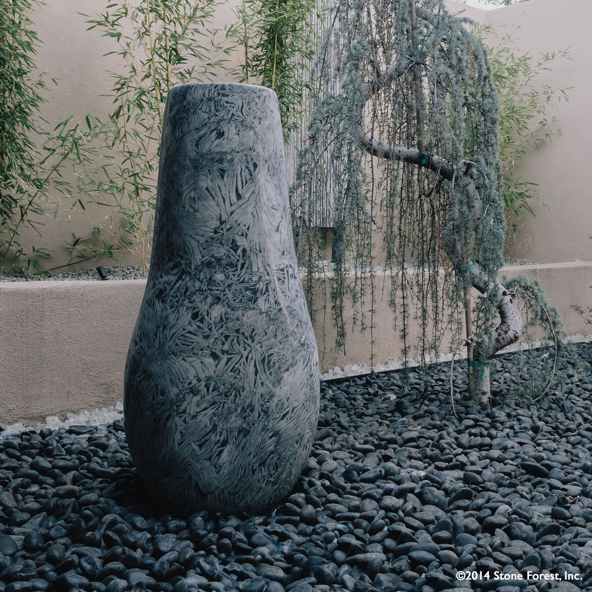 Stone Forest hand carved bamboo marble vase shaped garden fountain image 1 of 5