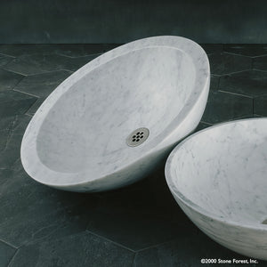  Beveled Round vessel sink carved  from carrara marble with a polished  finish. image 2 of 3
