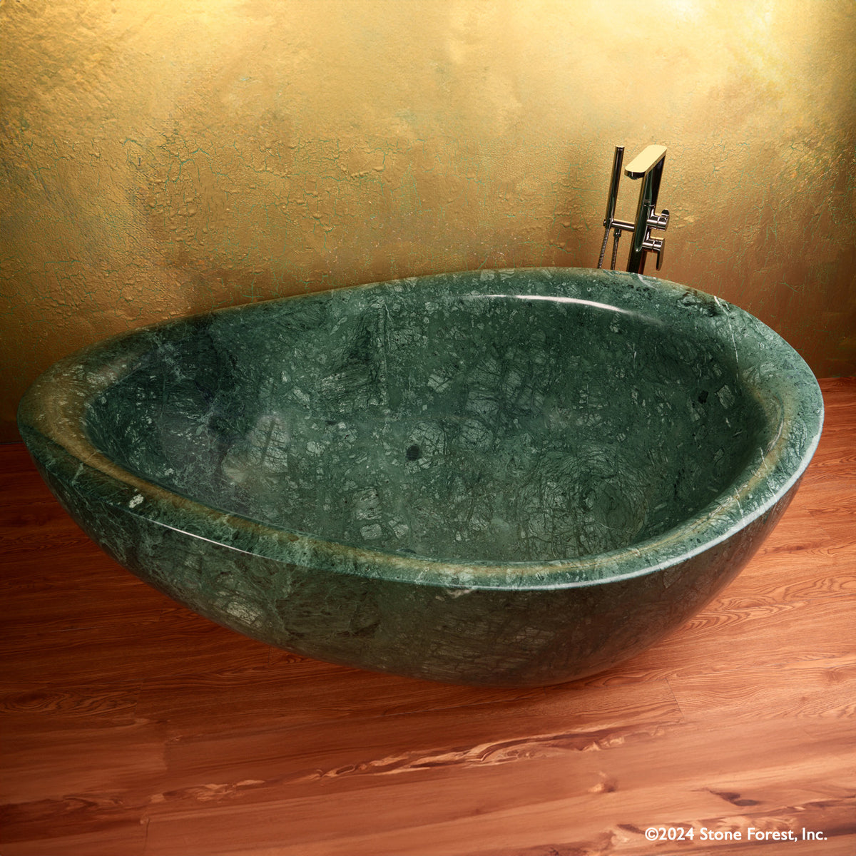 Stone Forest free standing  Papillon Bathtub in verde indio marble image 3 of 11