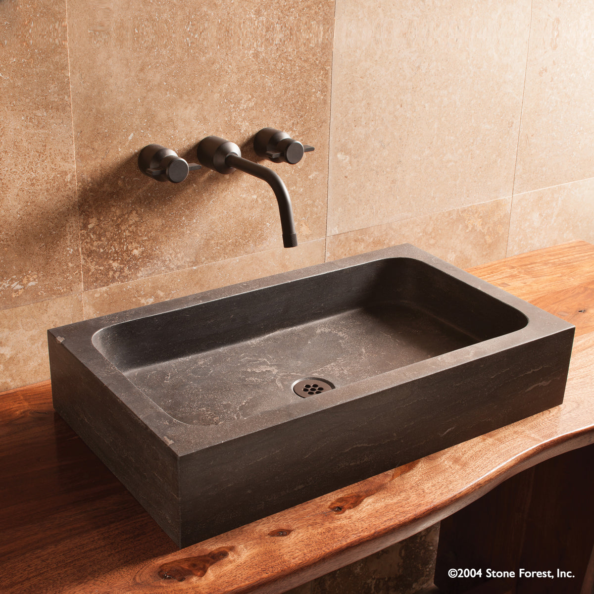 Milano Vessel bath sink in antique gray limestone image 2 of 3