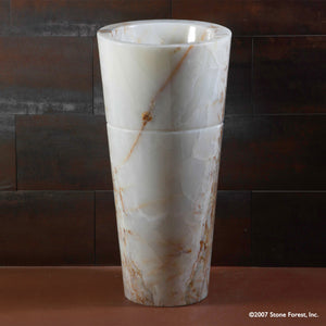 Stone Forest Veneto Pedestal Sink carved from a block of white onyx with a polished finish. image 6 of 7