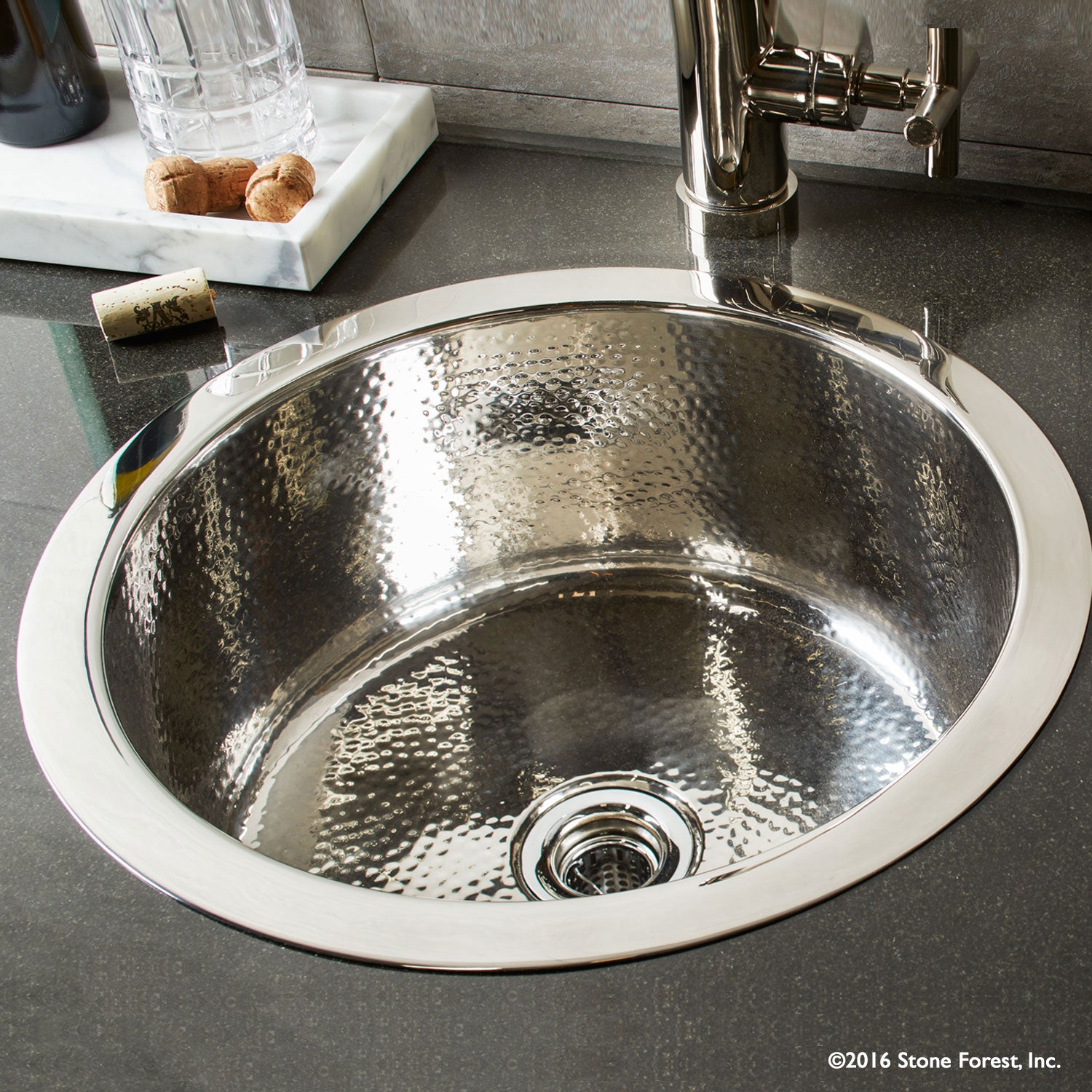 Round Bar Sink in Stainless Steel with hammered finish .