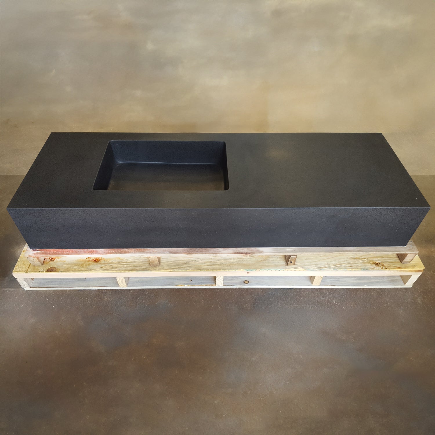 Custom Vanity Top with integral sink in honed basalt