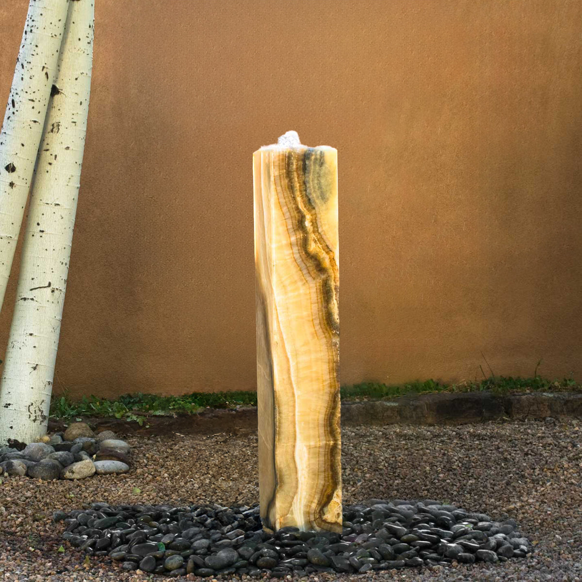 Plinth garden fountain carved from multi-colored onyx  image 2 of 5