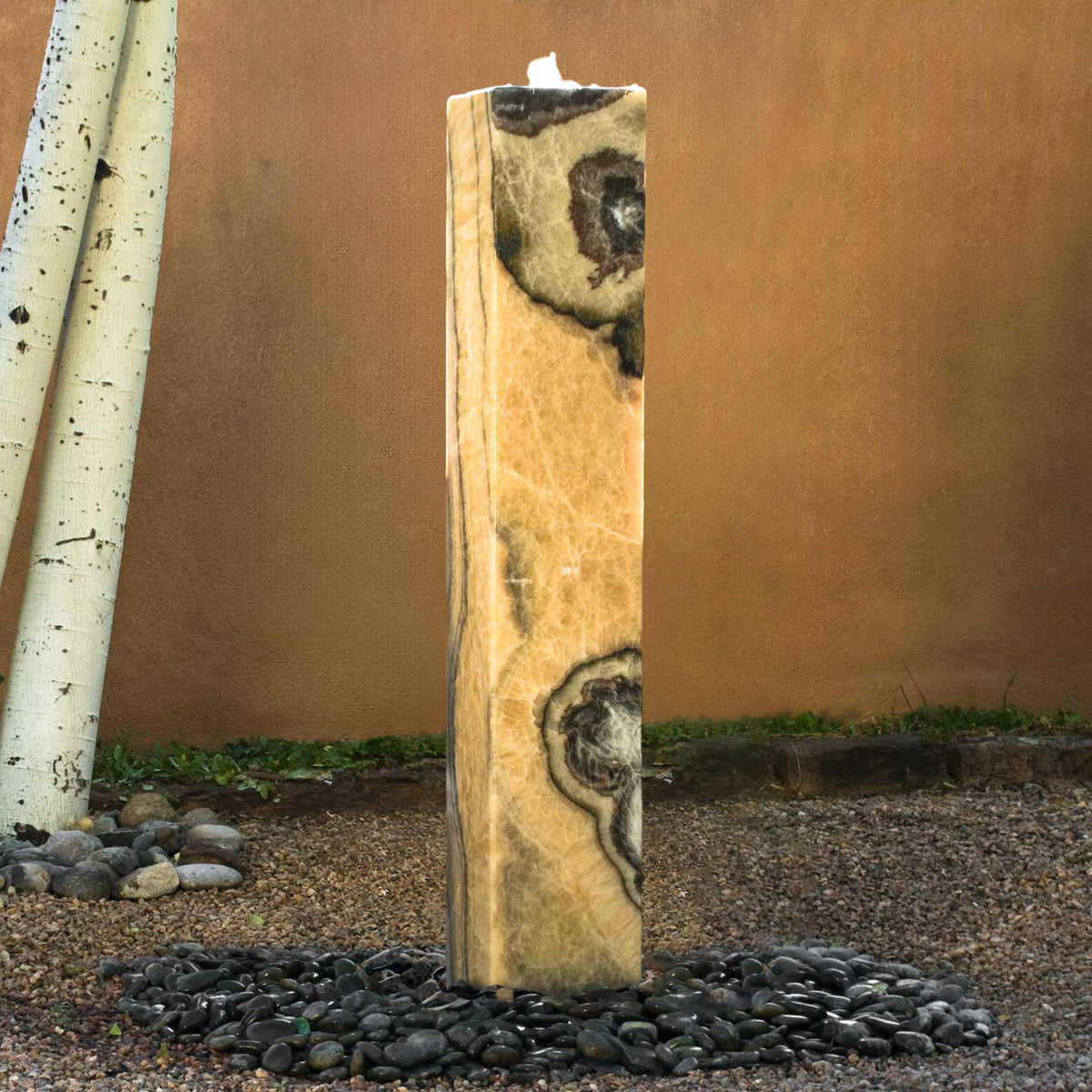 Plinth garden fountain carved from multi-colored onyx  image 3 of 5