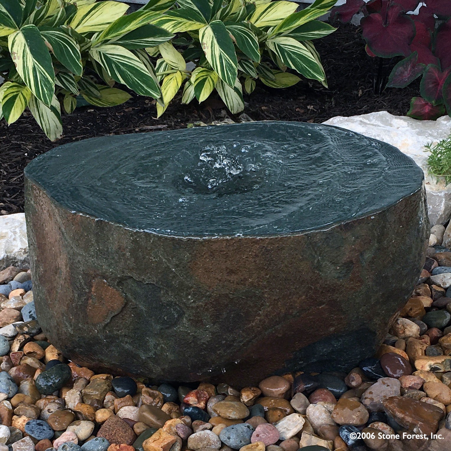 Stone Forest Hand Carved Edo garden fountain made from a granite boulder