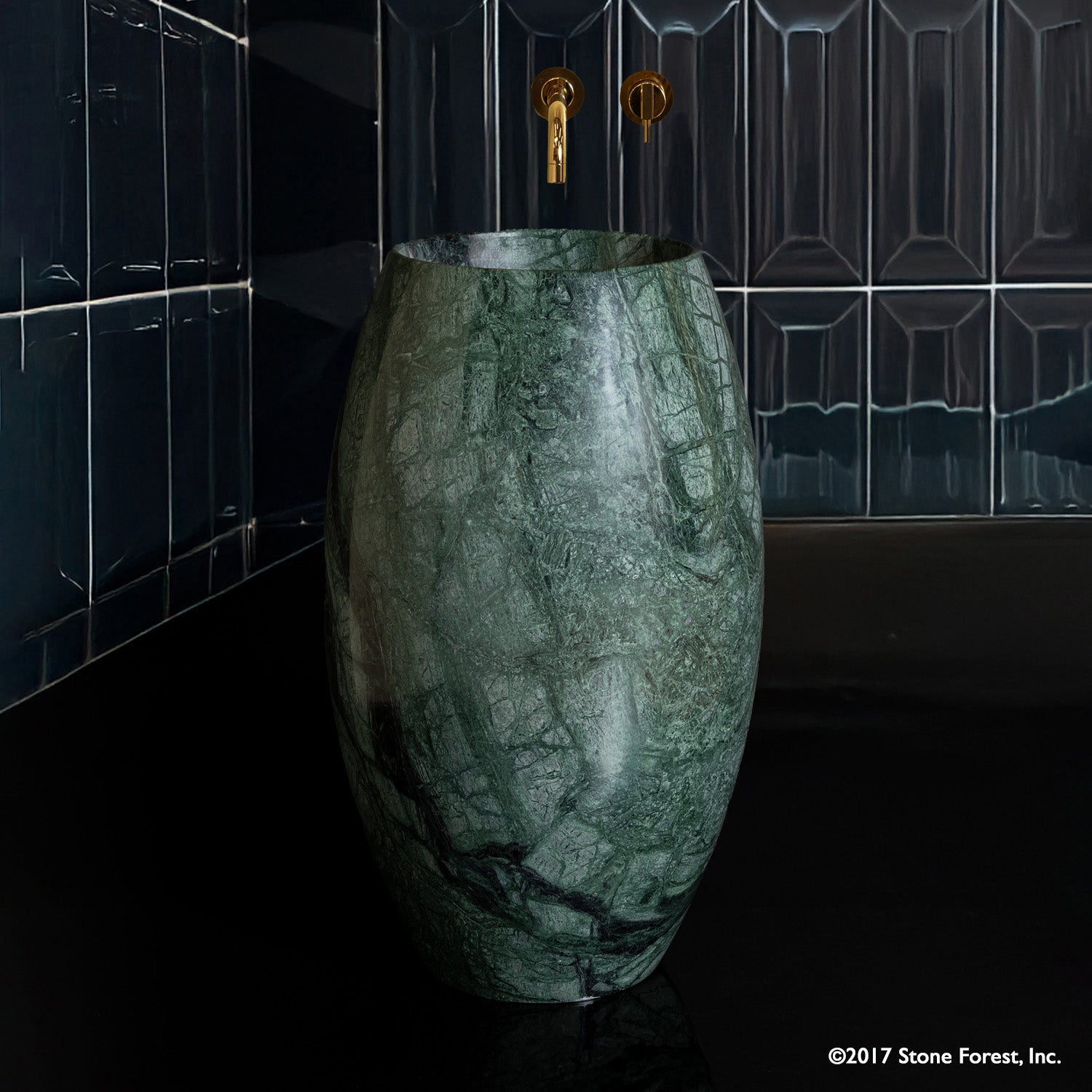 Green marble Barrel Pedestal bath sink