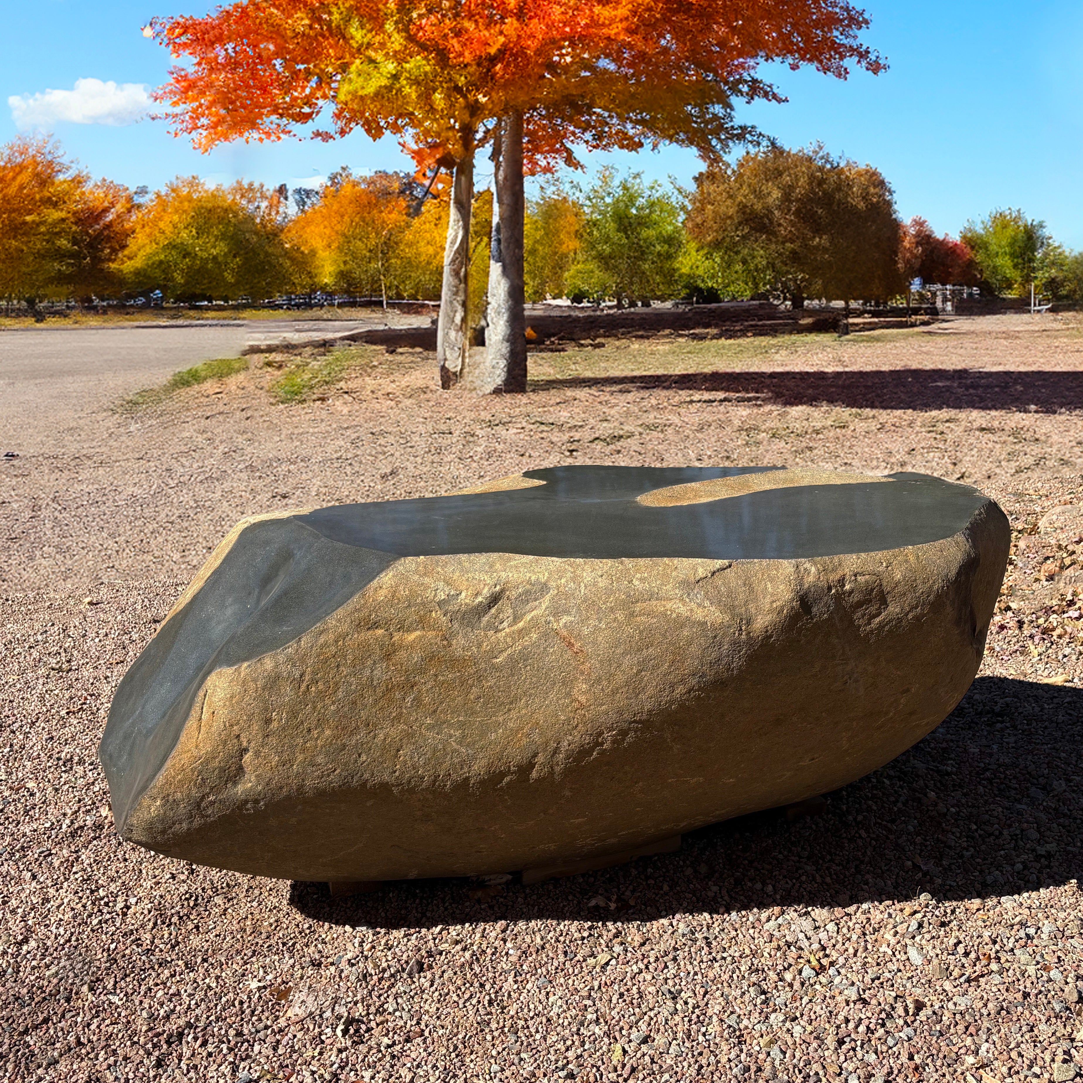 Large stone sculpture, perspective view