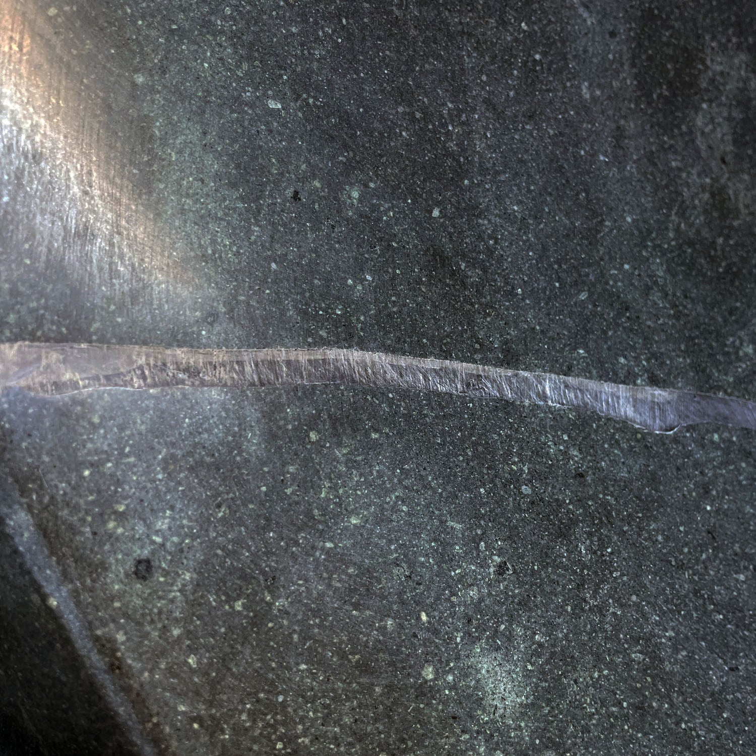 Close-up of a textured surface with a long, thin vein running through it