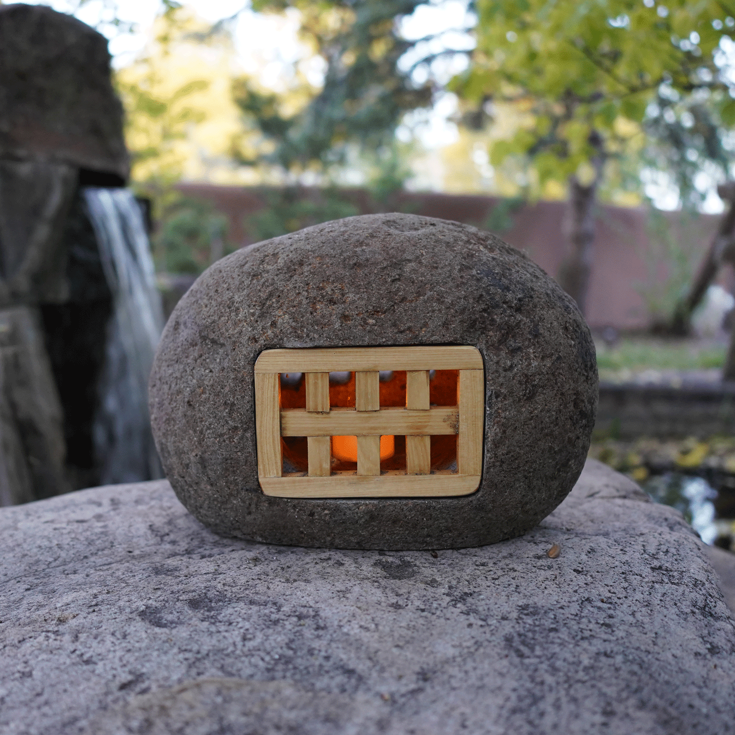 Ishi Lantern with light wood window side