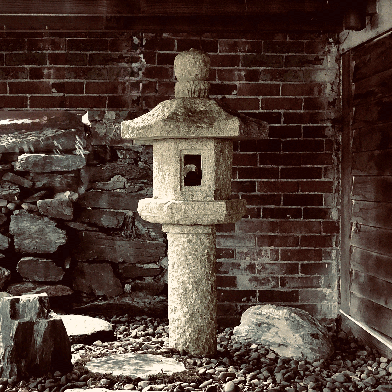 Beige granite Shinto lantern