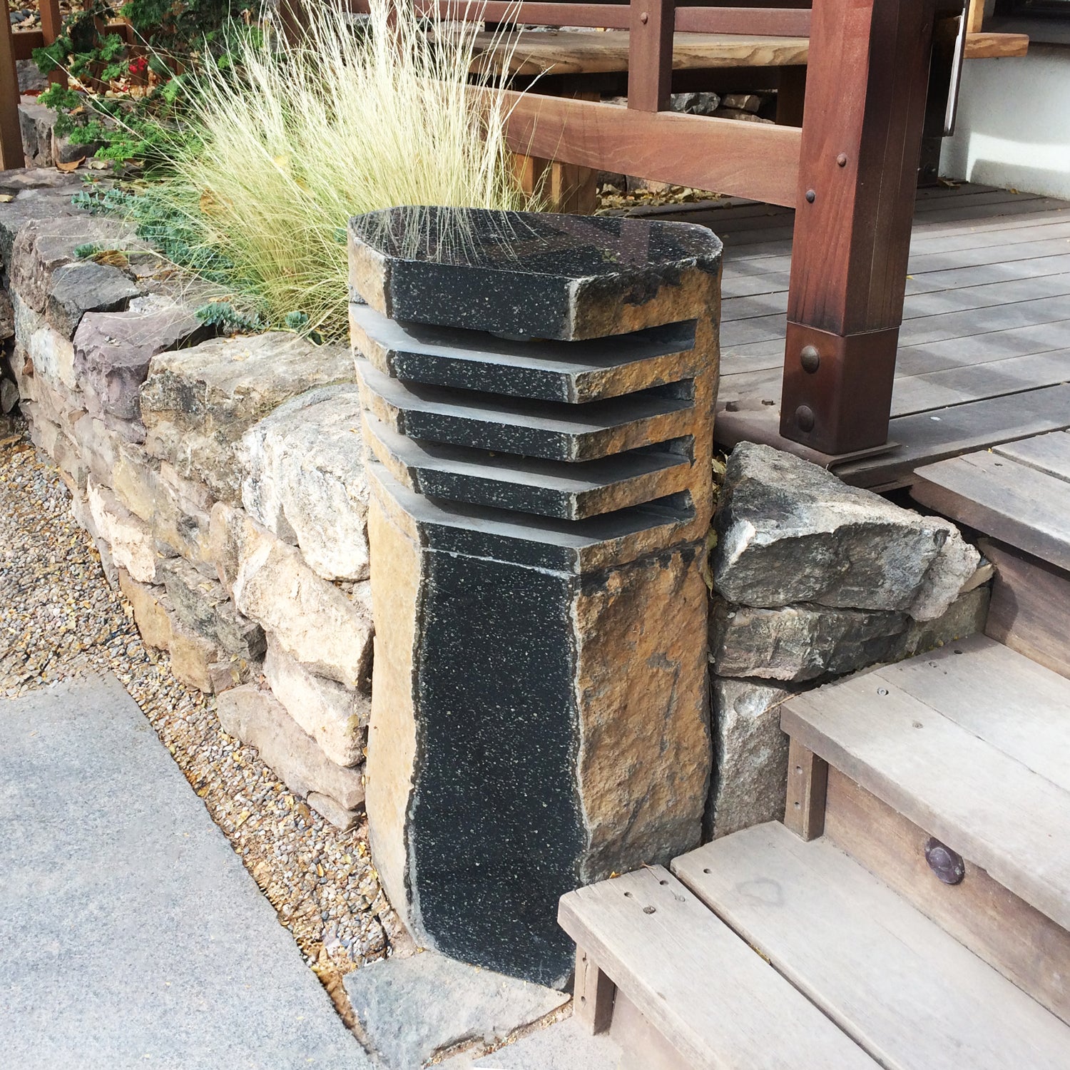 One Large Sculptural Basalt Lantern