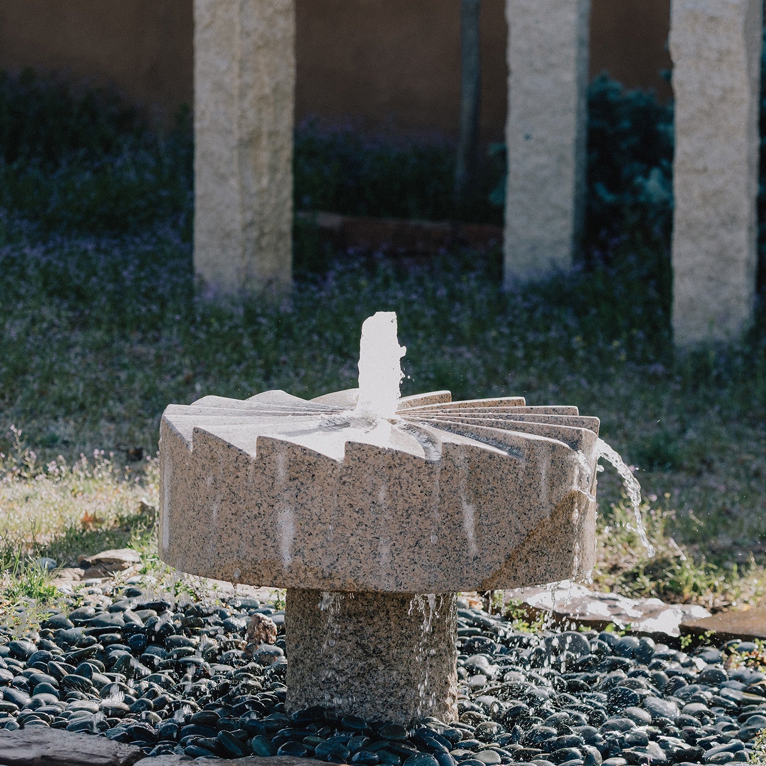 Millstone Fountain carved from Rose Granite