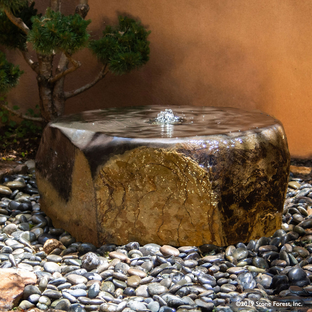 Stone Forest hand-carved Flat-Topped Natural Basalt garden fountain image 1 of 2
