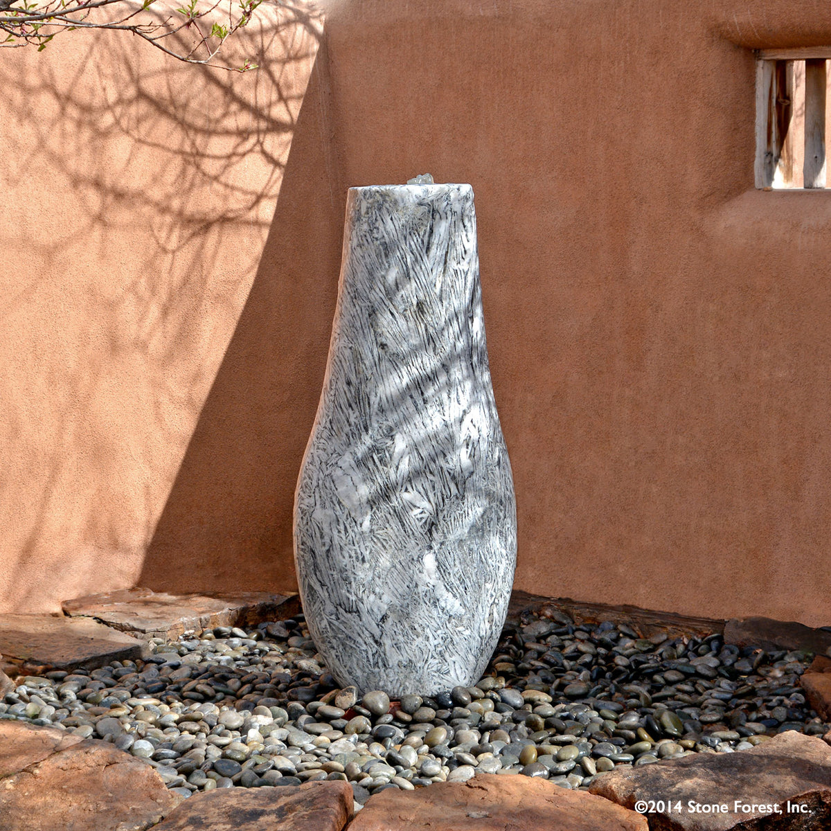 Stone Forest hand carved bamboo marble vase shaped garden fountain image 5 of 5
