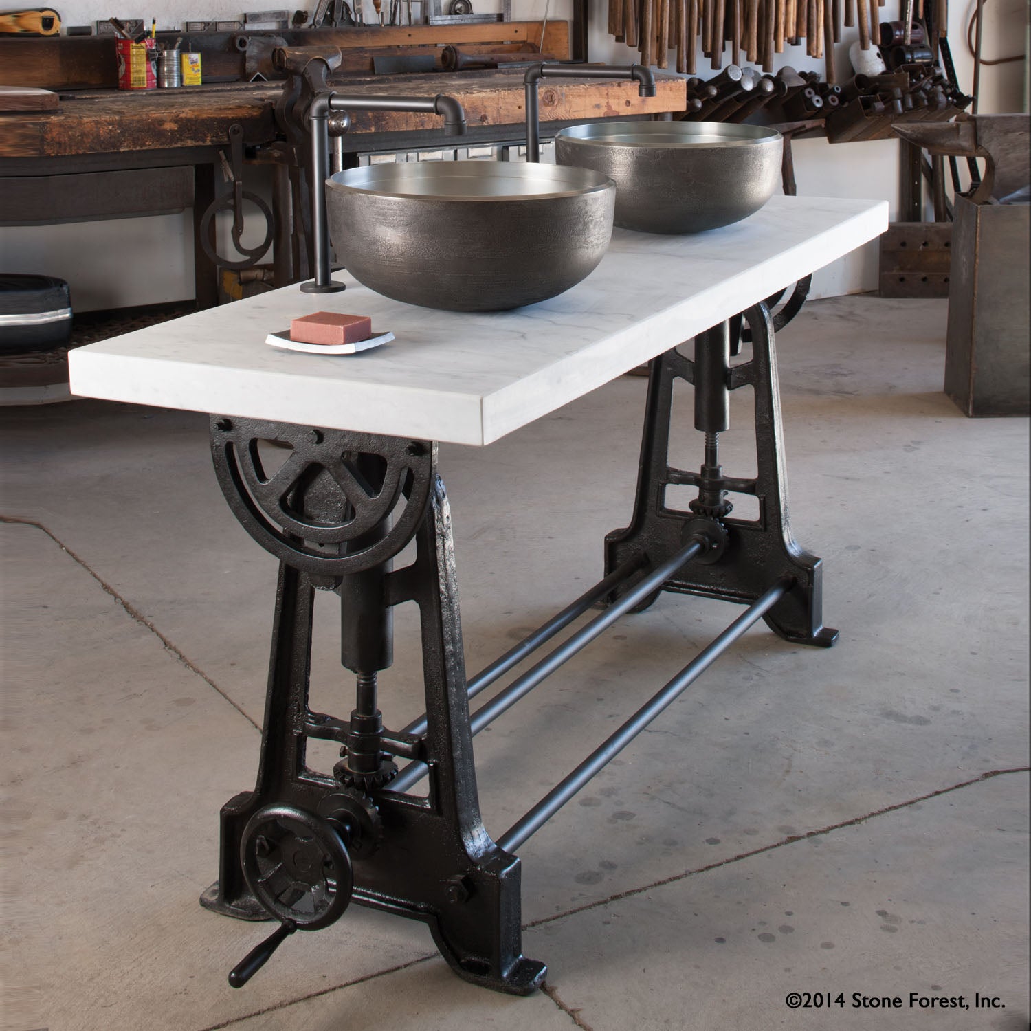 Industrial Console Cast Iron and Marble