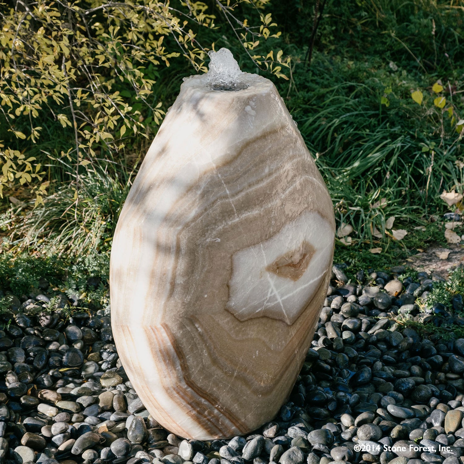 36" high Pebble Fountain carved from Onyx
