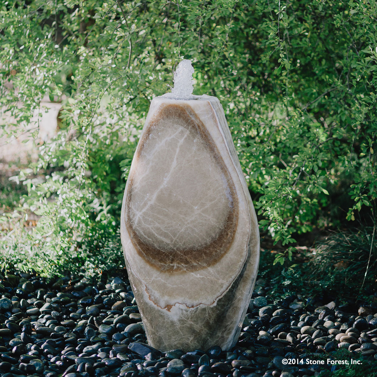 Stone Forest Pebble garden fountain carved from onyx 36