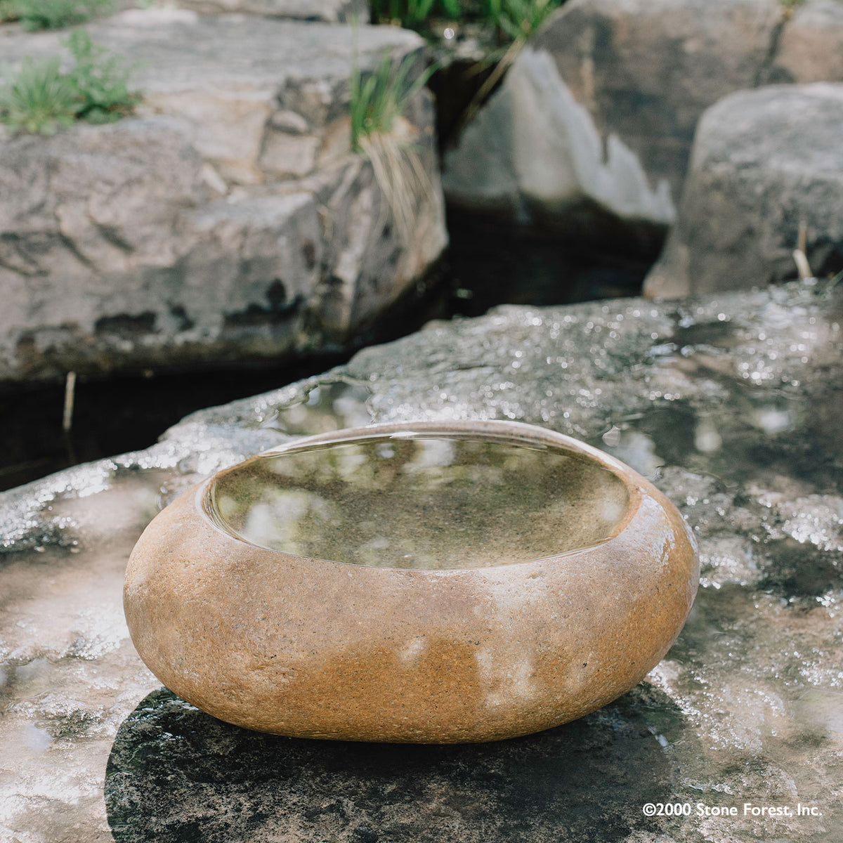 Large Riverstone Wabi Basin carved from a small natural granite boulder image 5 of 5