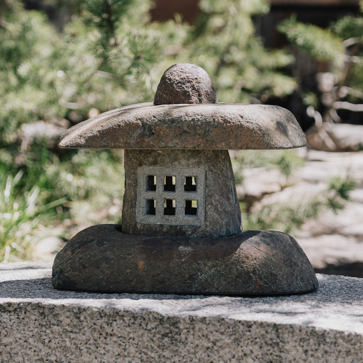 Small Wabi Lantern carved from natural stone with stone window image 4 of 4