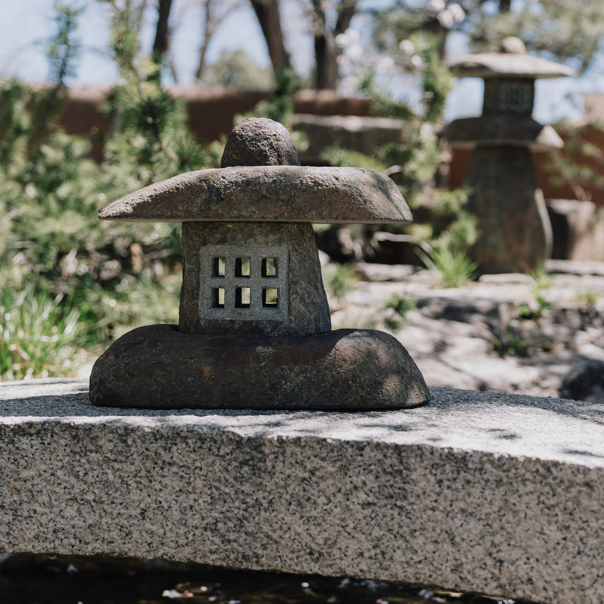 Small Wabi Lantern carved from natural stone with stone window image 3 of 4