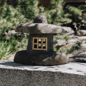 Small Wabi Lantern carved from natural stone with wood window image 1 of 4