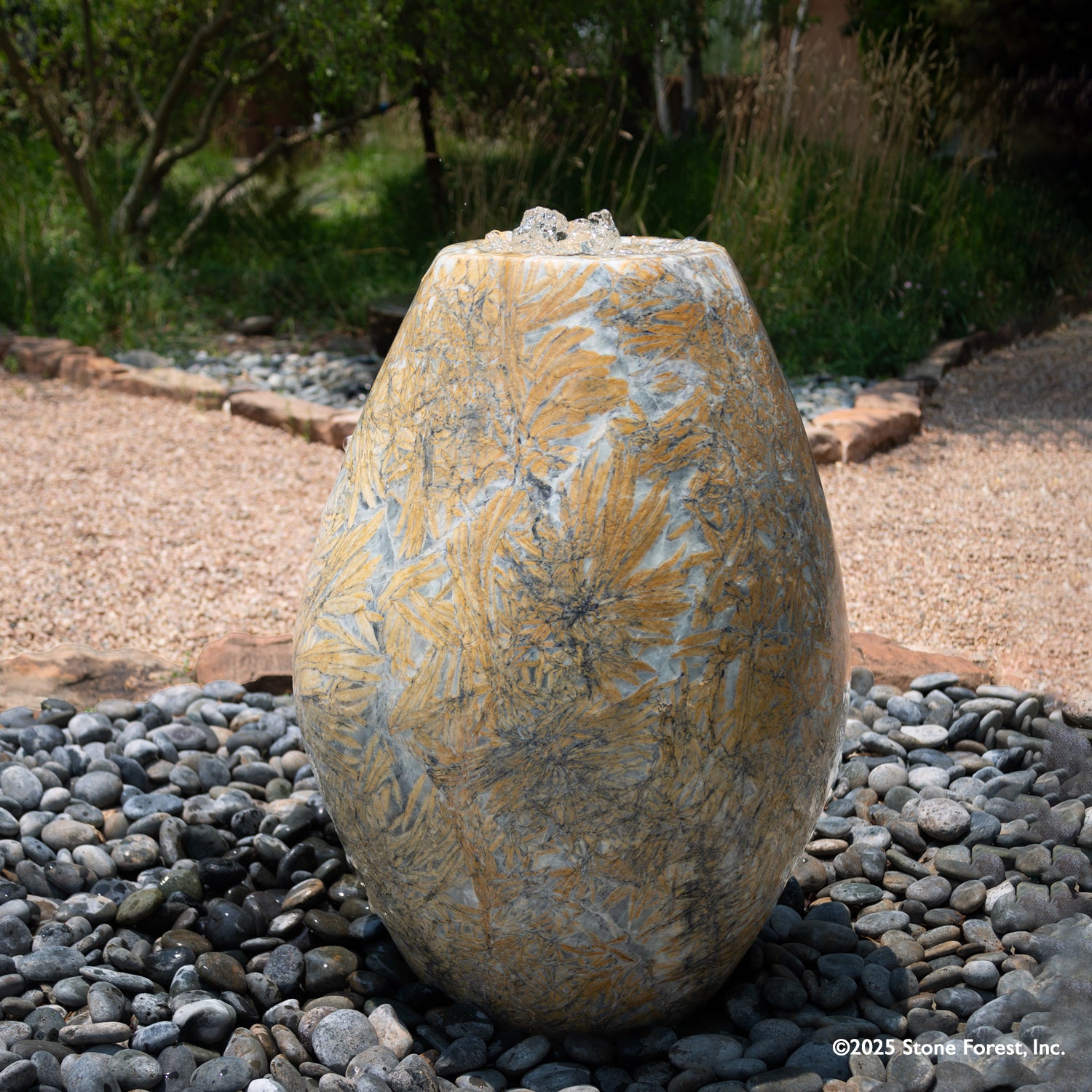 Large stone sculptural fountain carved from bamboo marble