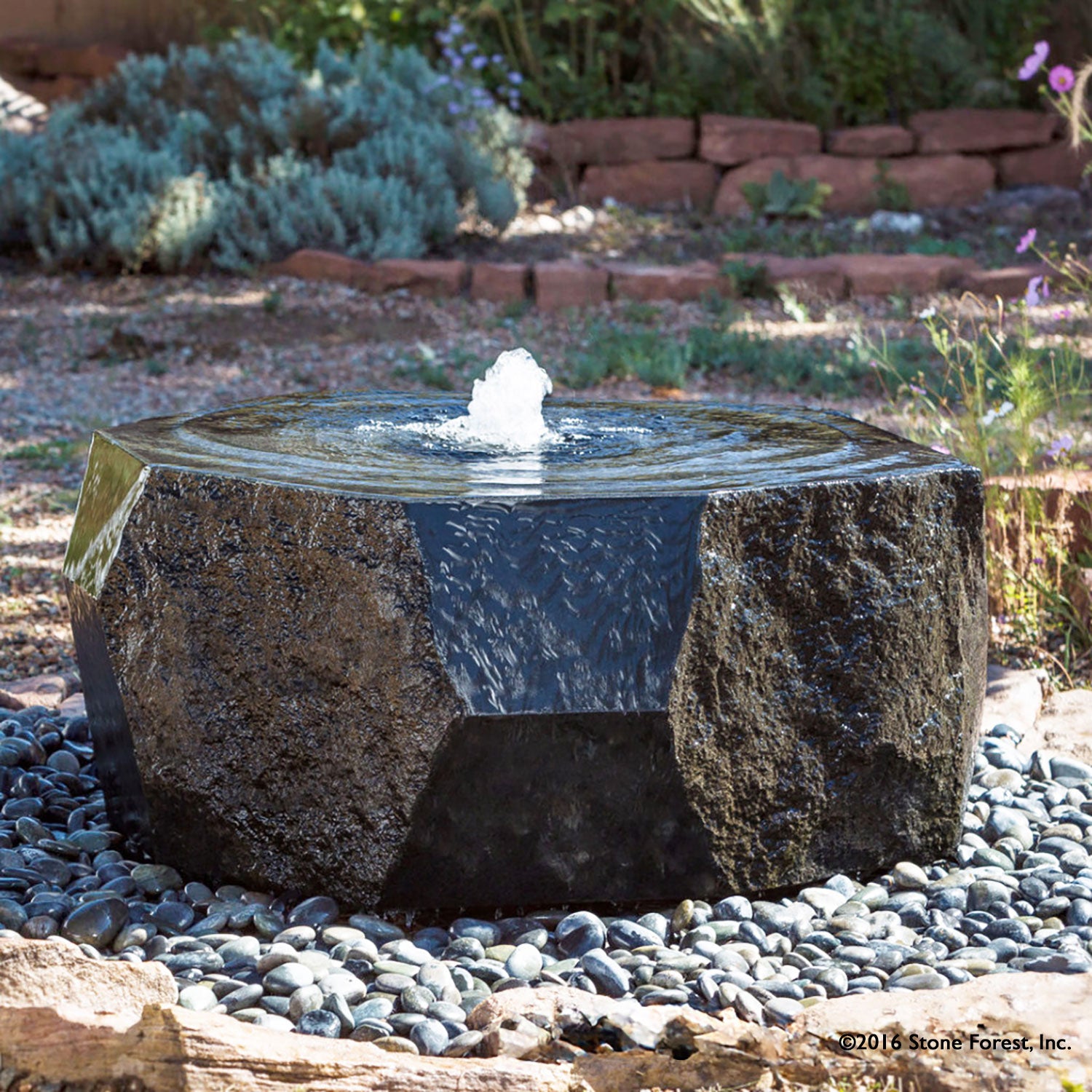 Stone Forest Marubachi Outdoor garden fountain: hand carved from basalt