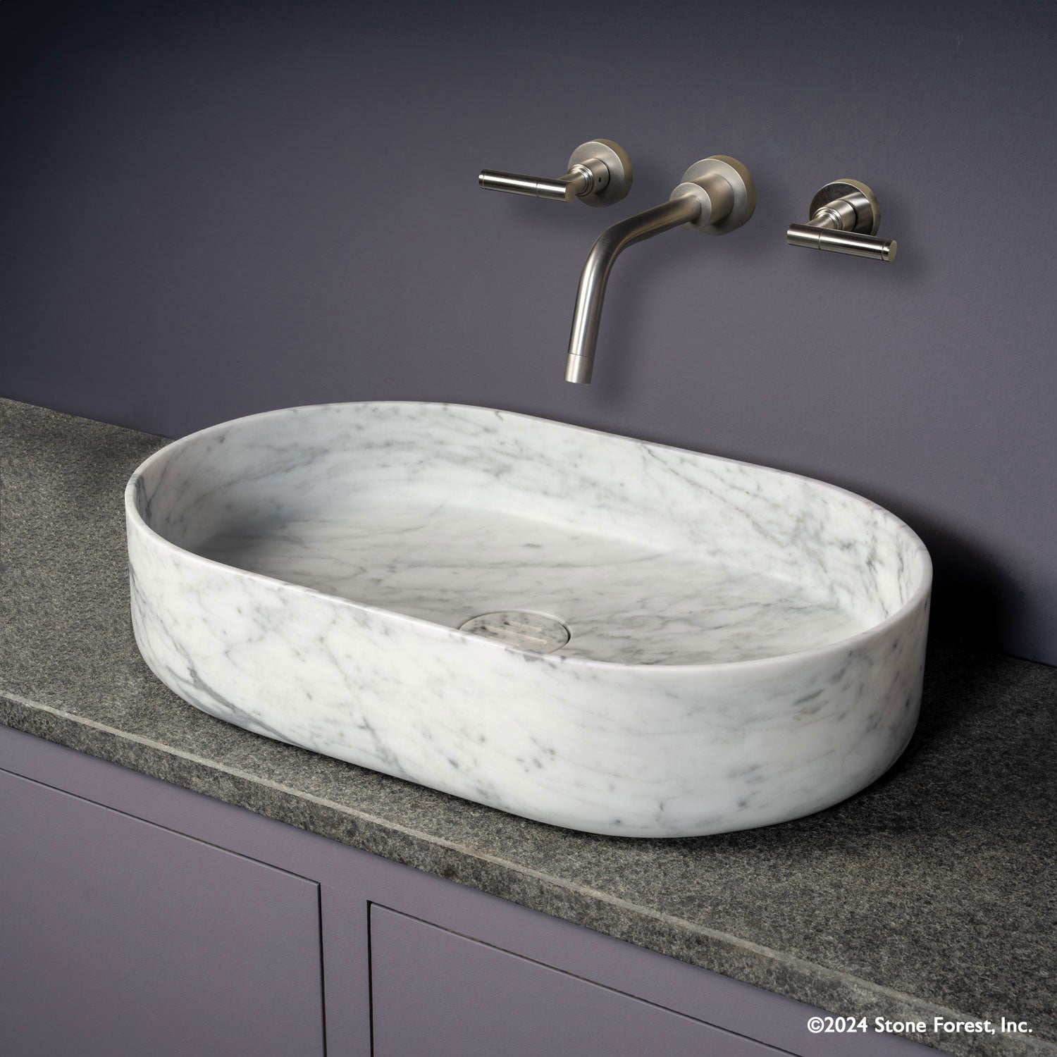 Oval Contour Vessel bath sink in carrara marble