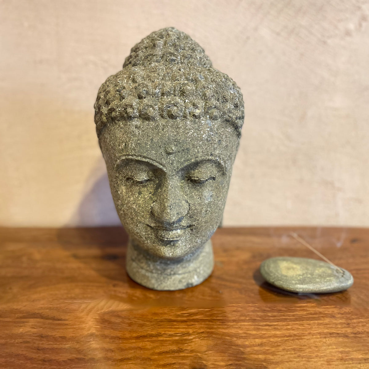 Buddha Head carved from green basalt image 2 of 2