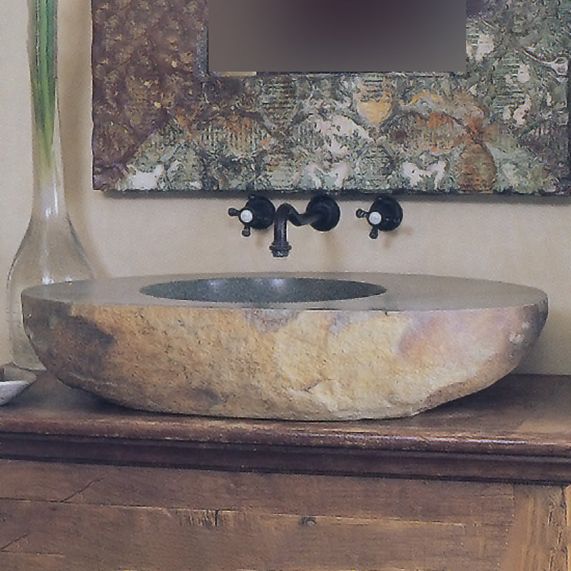 Large Natural Sink, bathroom lavatory sink with natural exterior and polished top and interior.