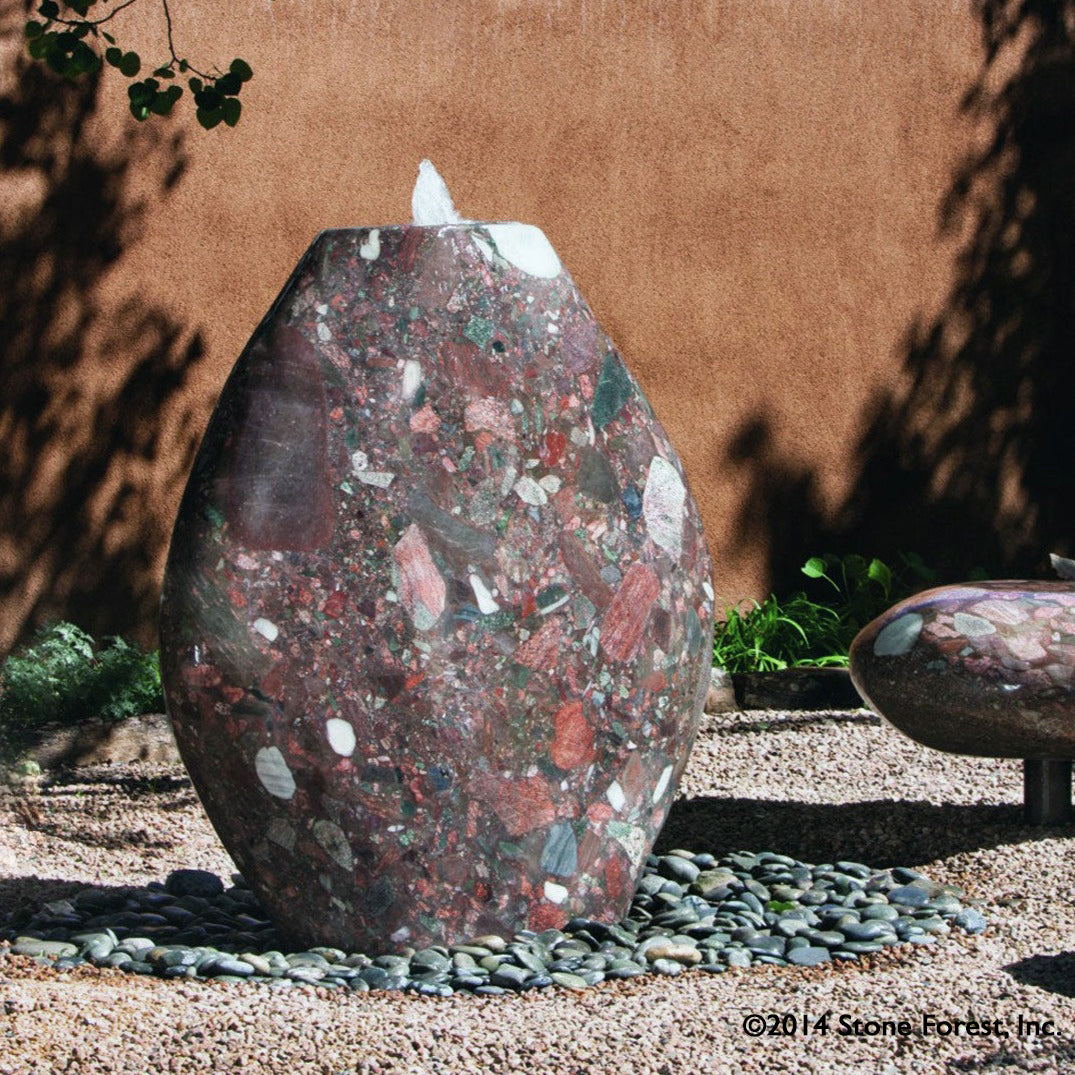 Stone Forest 48"h Pebble garden fountain hand carved from natural stone