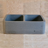 Double Basin Farmhouse Kitchen Sink, Blue-Grey Granite