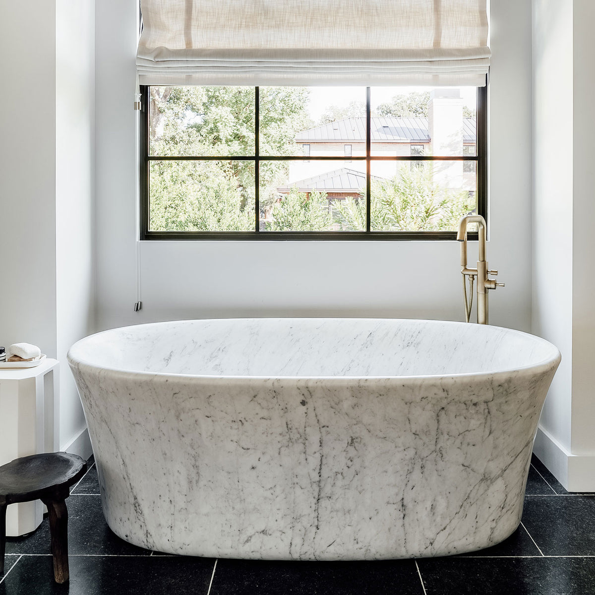 Stone Forest Calma Bathtub carved from  a solid block of carrara marble with a polished finish image 3 of 4