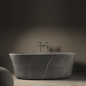 Stone Forest Calma Bathtub carved from  a solid block of marquina taupe marble with a honed finish image 1 of 4
