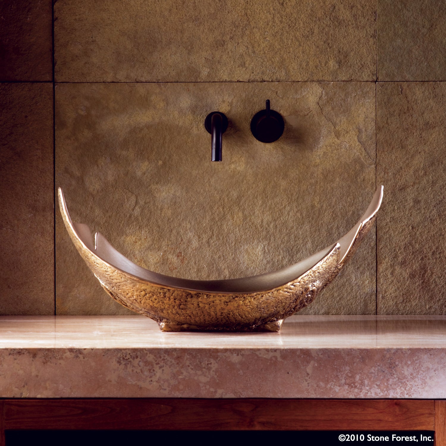 Stone Forest Lunette Vessel Sink solid cast bronze vessel sink golden bronze.