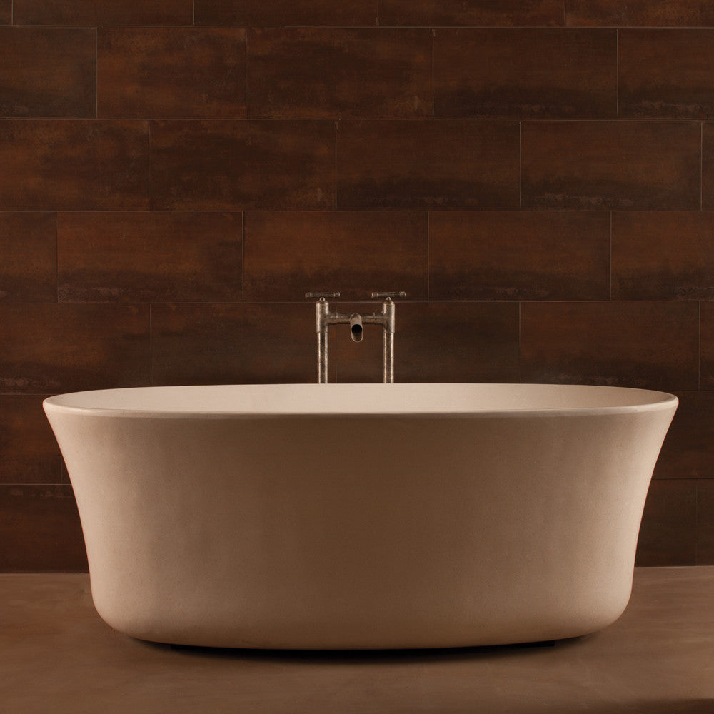 Stone Forest Calma Bathtub carved from  a solid block of desert cream limestone with a polished finish image 2 of 4