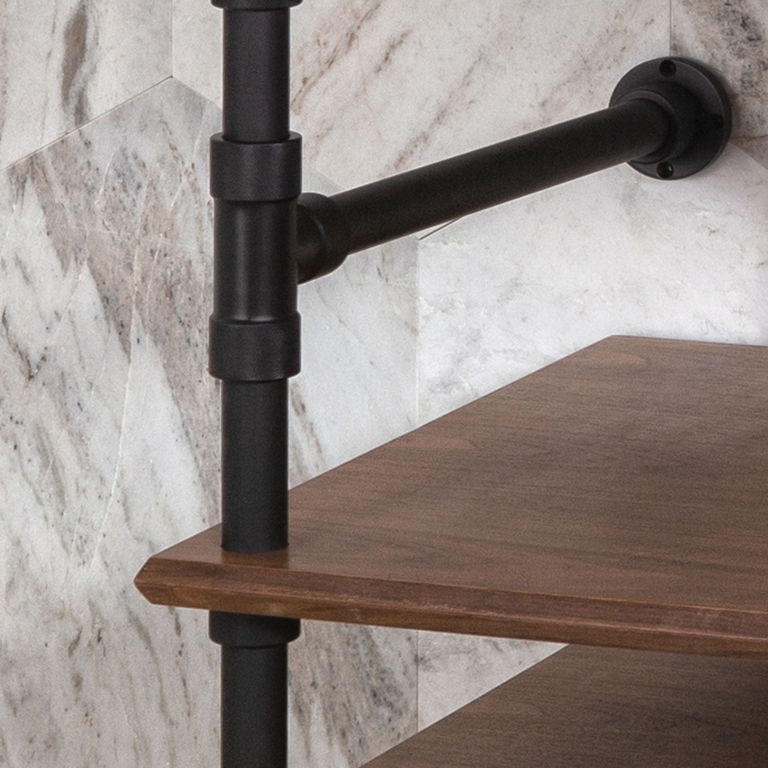 detail of Elemental Classic fitting in matte black and walnut wood