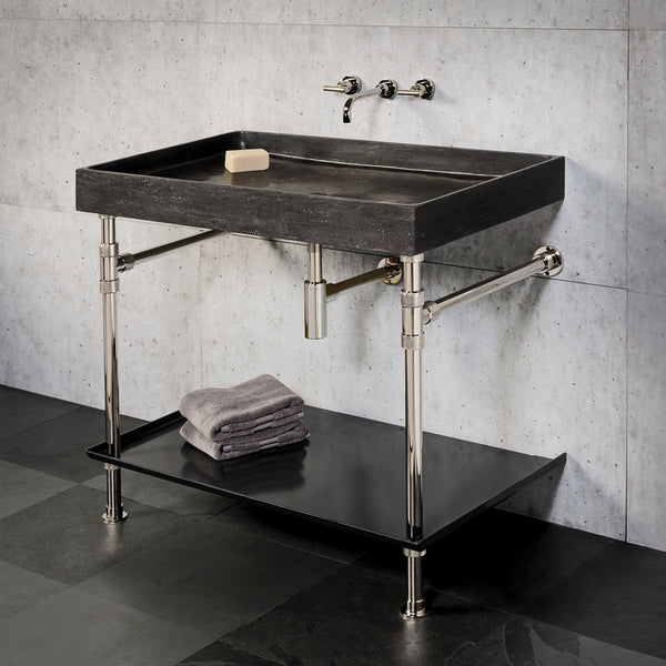 Ventus Bath Sink with Folded Metal Tray, Stone Forest