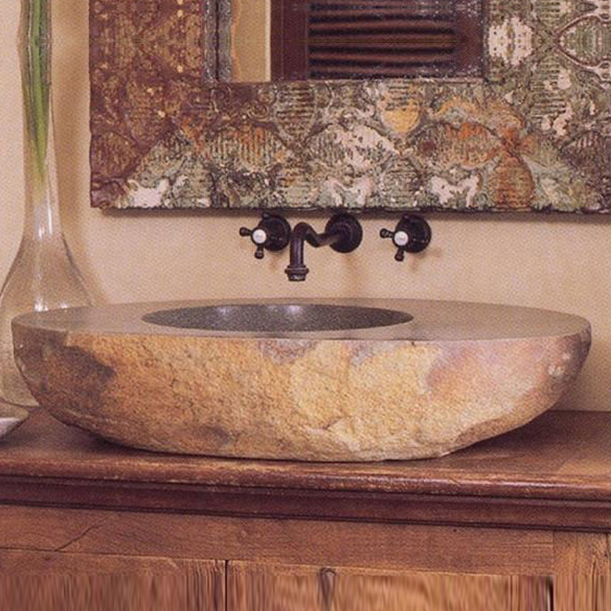 Large Natural Sink, bathroom lavatory sink with natural exterior and polished top and interior. image 1 of 1