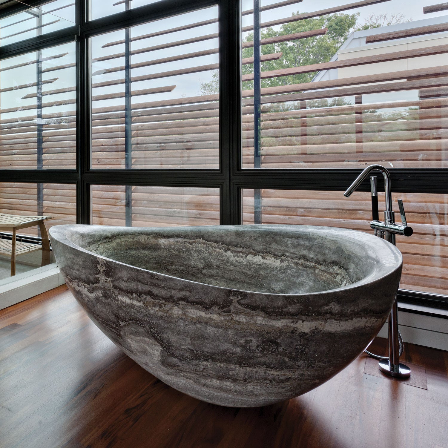 Stone Forest free standing Papillon Bathtub in silver travertine