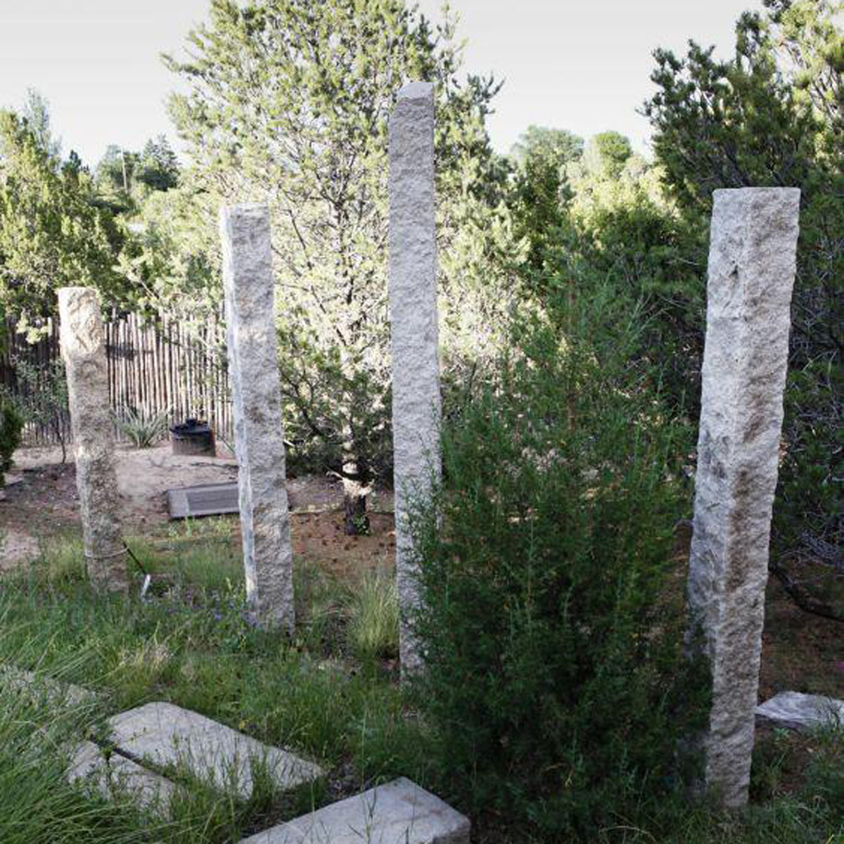 Garden Ornament: Rough chiseled plinths carved from beige granite used as sculptural accents image 3 of 3