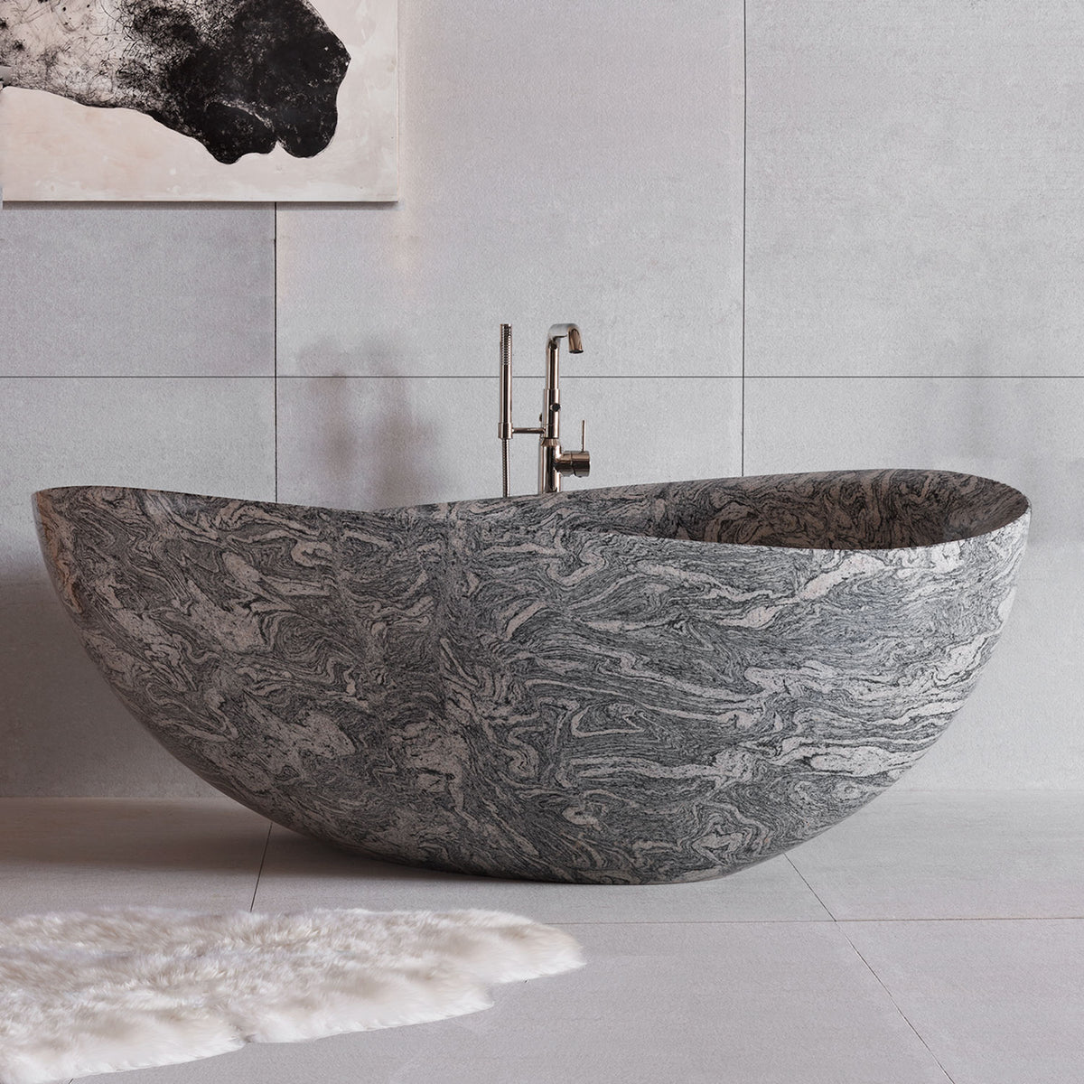 Stone Forest free standing  Papillon Bathtub in cumulo granite image 9 of 11