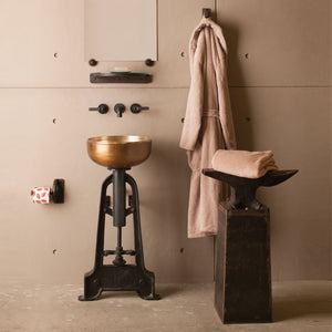 Stone Forest Industrial Pedestal forged from iron paired with the Ore Vessel sink in golden bronze image 5 of 6
