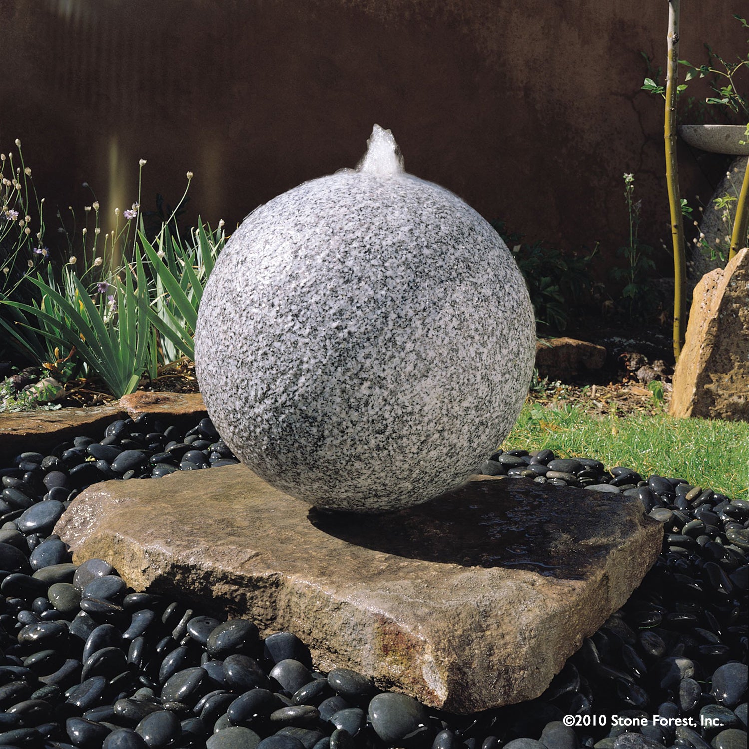 Stone Forest Black and White Granite Sphere garden fountain 20" diameter