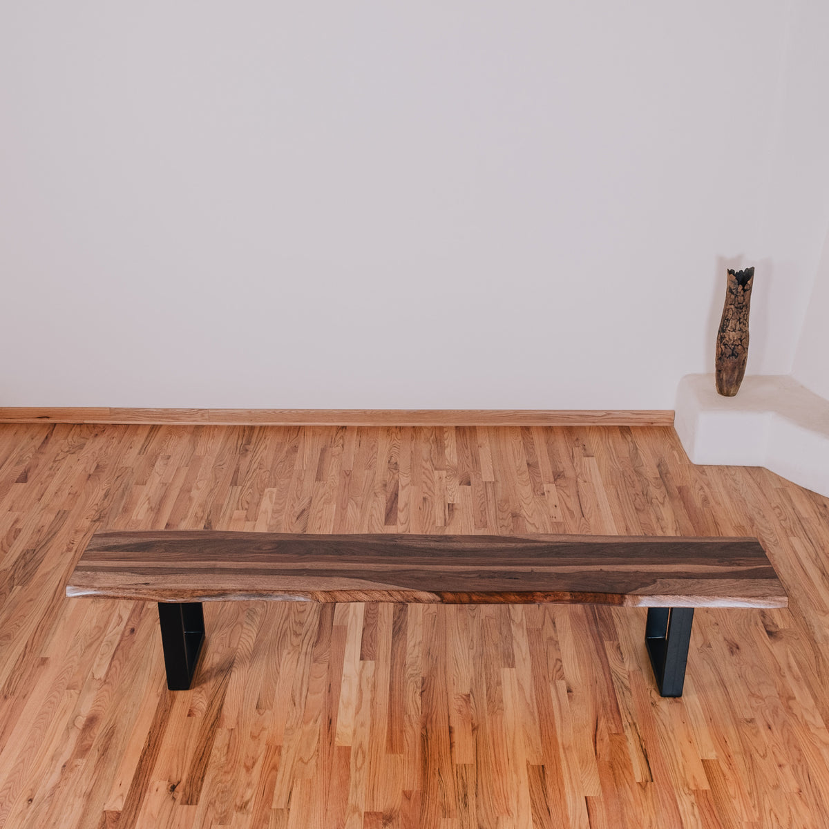 Large hardwood bench with metal legs image 3 of 4