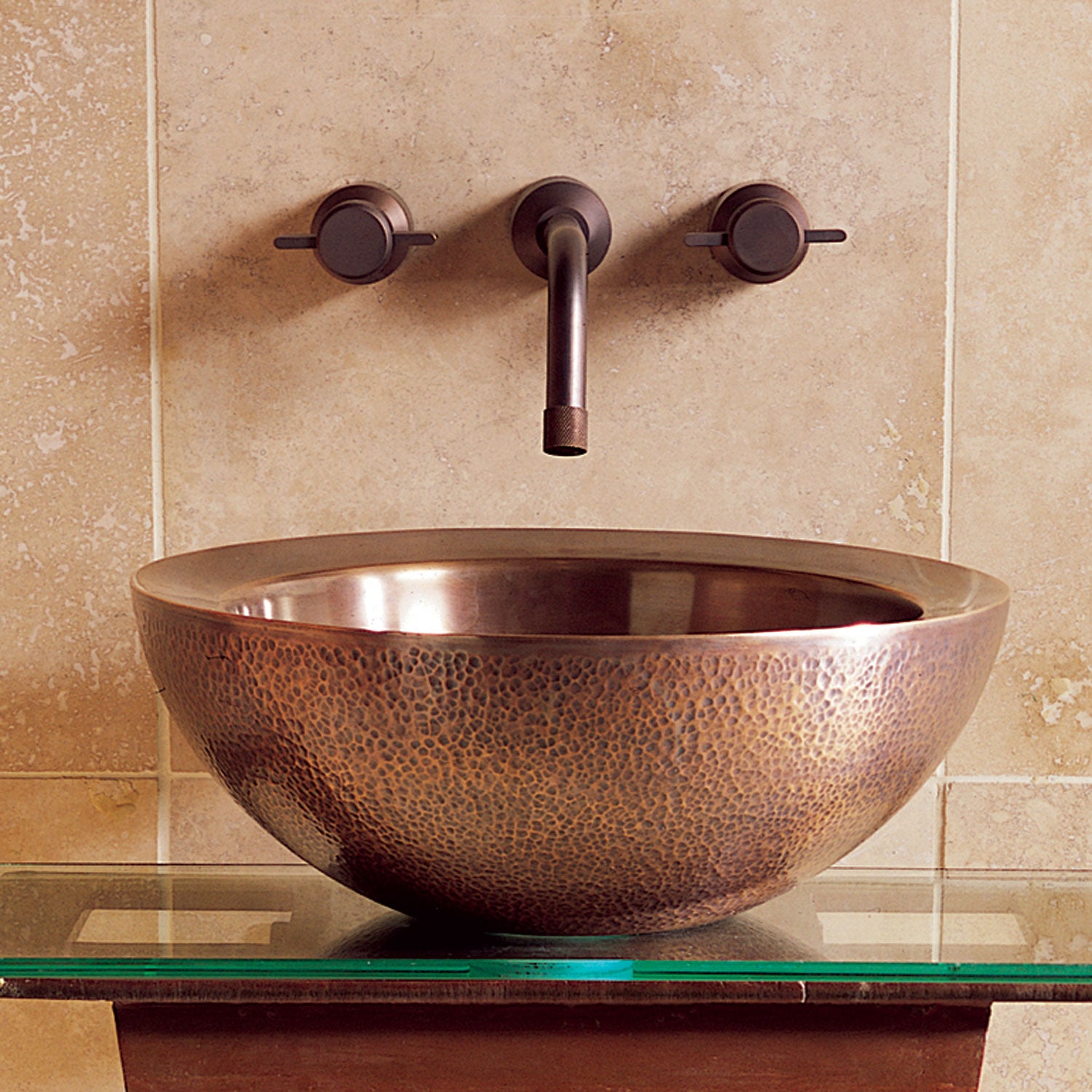Small Beveled Vessel in copper with hammered exterior