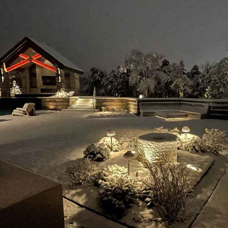 Custom basalt fountain in the snow